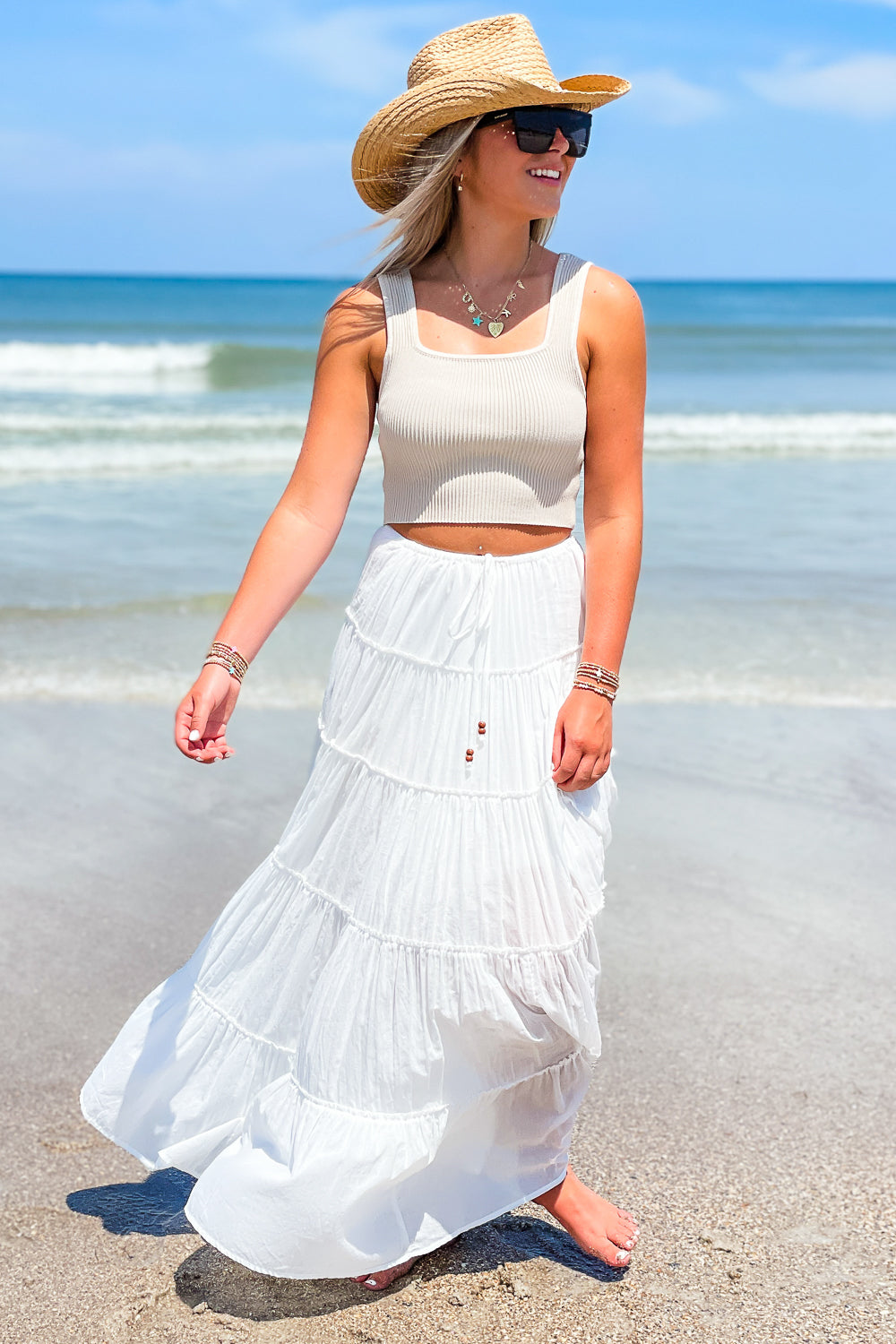 Flowy Summer Days Tiered Maxi Skirt - Off White | Makk Fashions