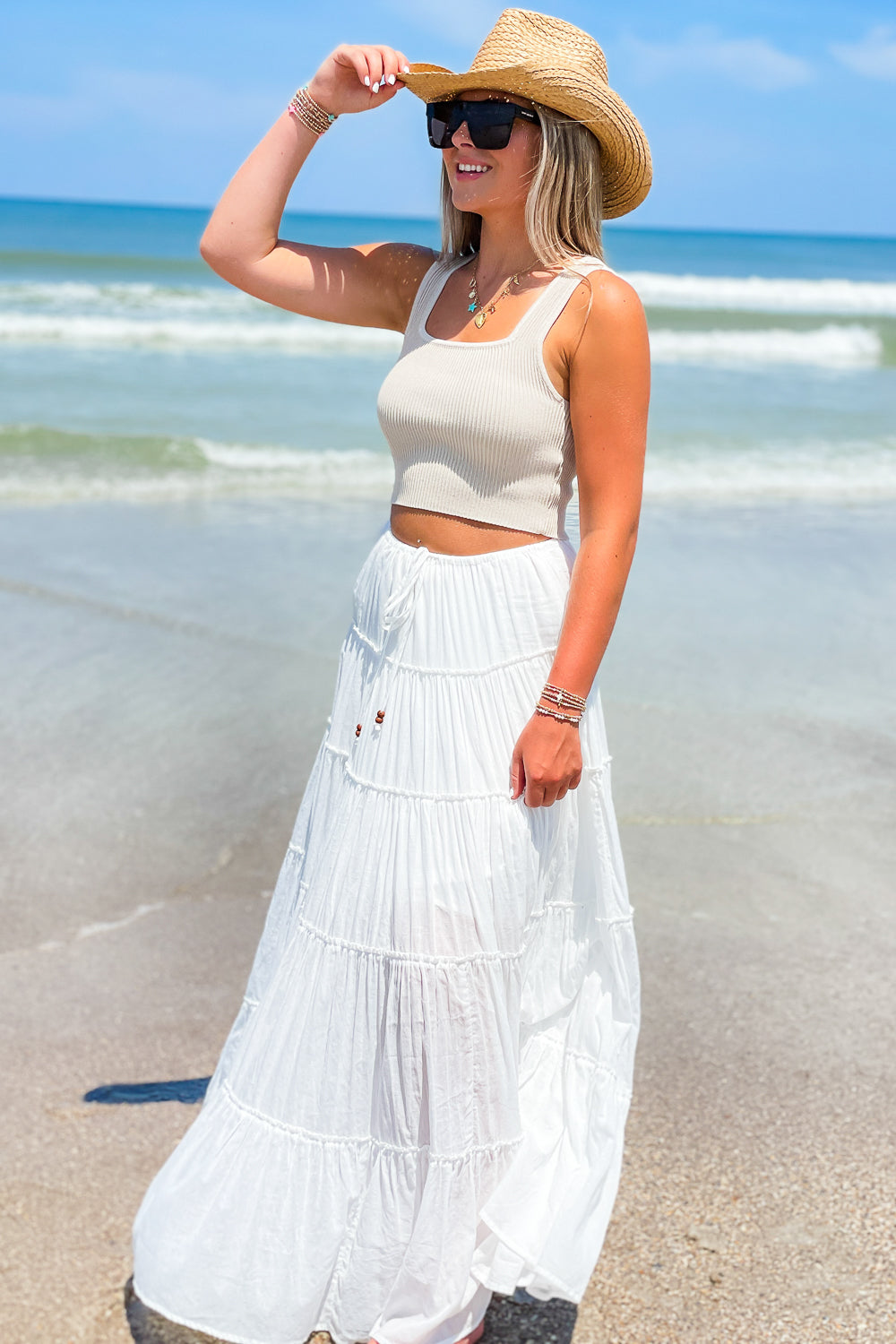 Flowy Summer Days Tiered Maxi Skirt - Off White | Makk Fashions