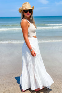 Flowy Summer Days Tiered Maxi Skirt - Off White | Makk Fashions