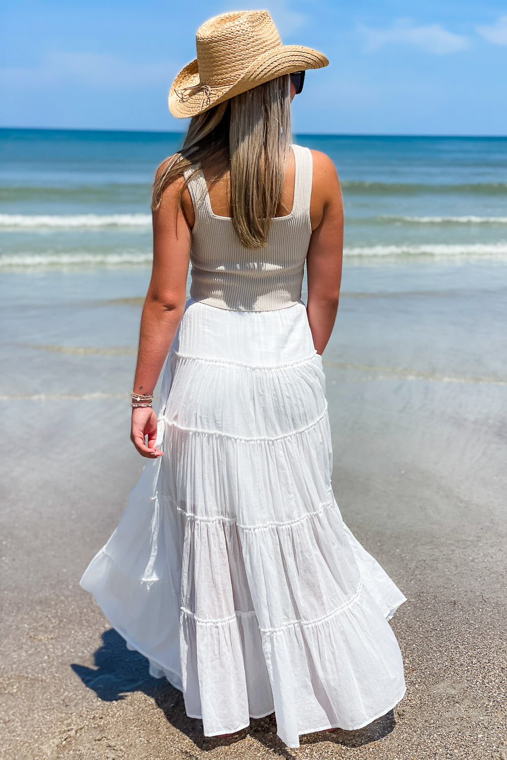 Flowy Summer Days Tiered Maxi Skirt Off White