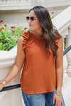 Follow Your Team Ruffle Sleeve Top - Rust | Makk Fashions