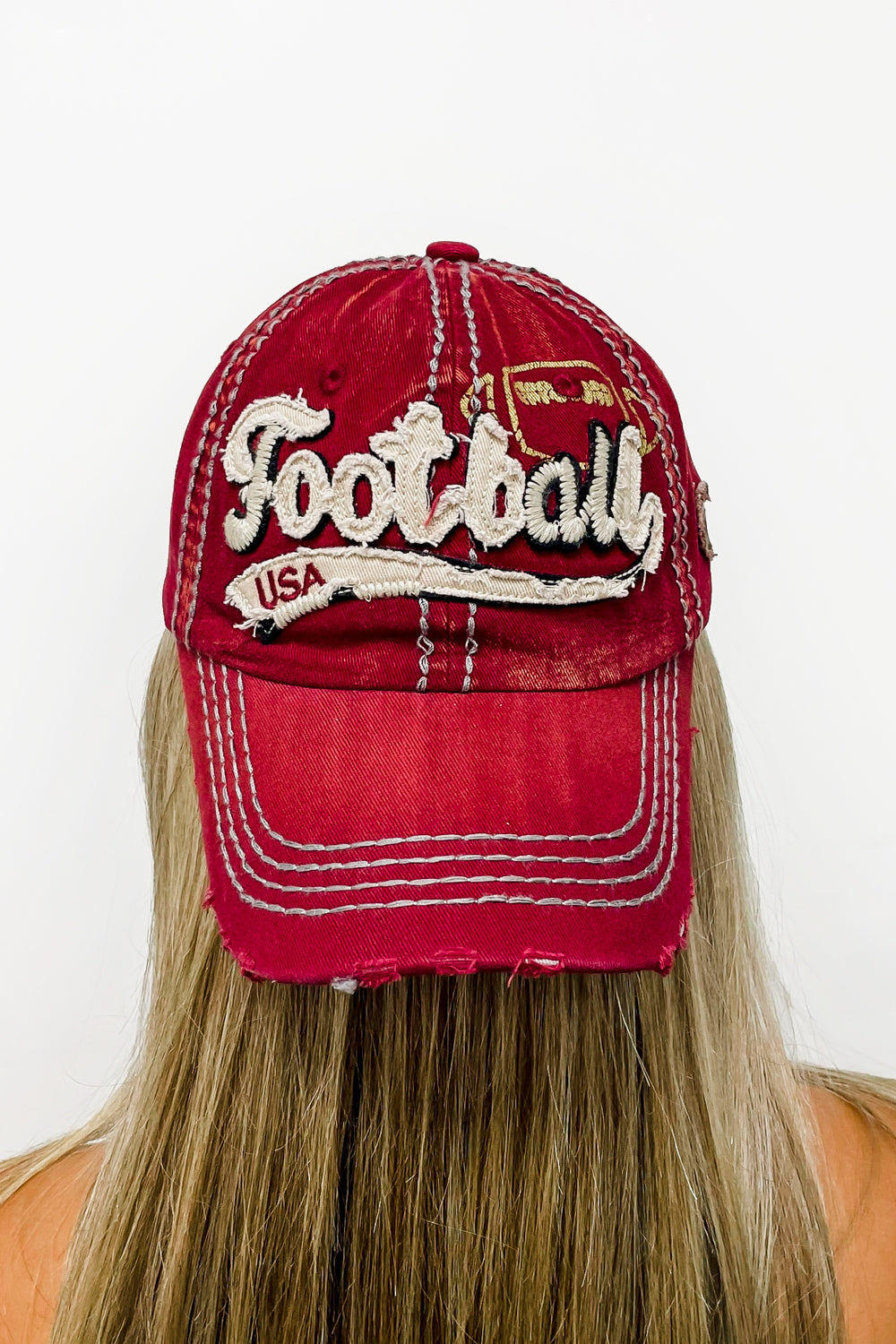 "Football" Vintage Baseball Cap - Burgundy | Makk Fashions