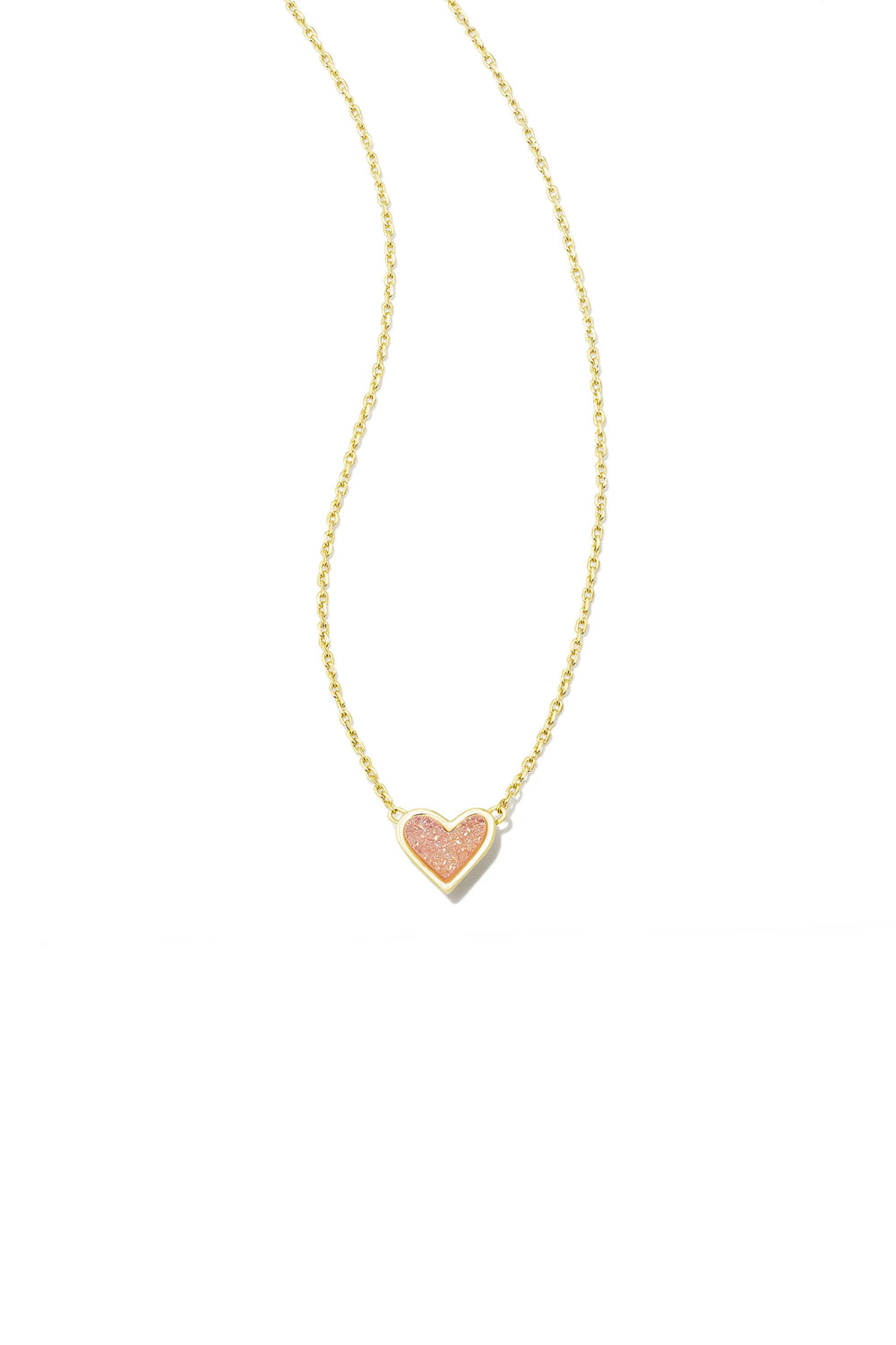 Kendra Scott: Framed Ari Heart Gold Short Pendant Necklace - Lt. Pink Drusy | Makk Fashions