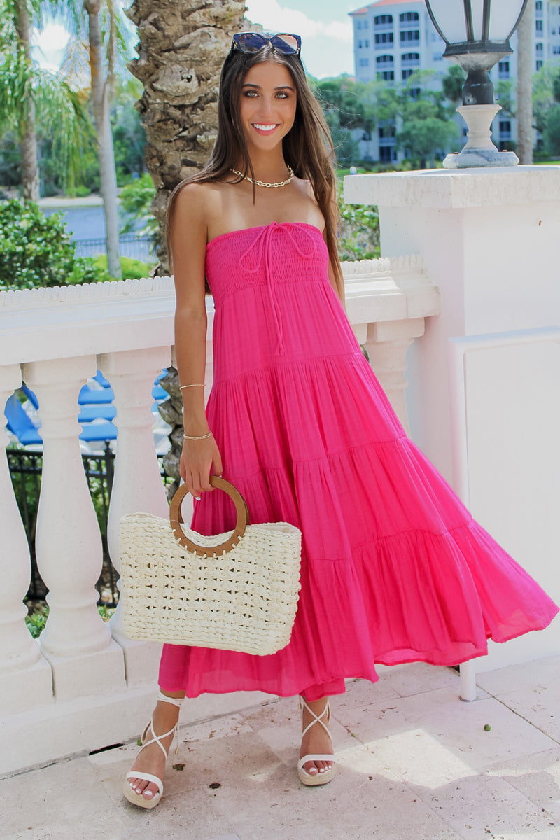 Free Stylin' Tiered Maxi Skirt - Fuchsia | Makk Fashions