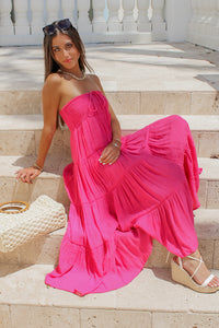 Free Stylin' Tiered Maxi Skirt - Fuchsia | Makk Fashions