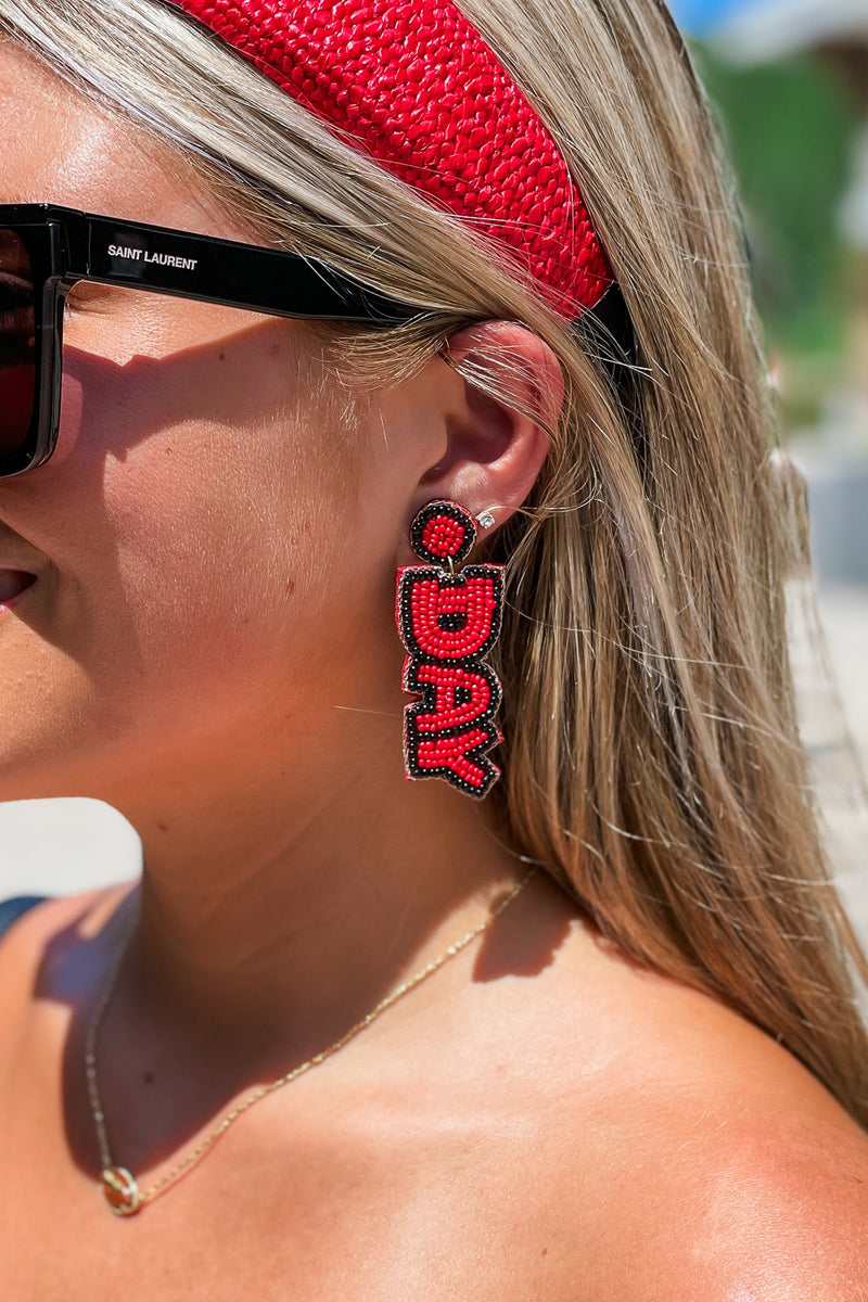 "GAME DAY" Beaded Drop Earrings - Red/Black | Makk Fashions