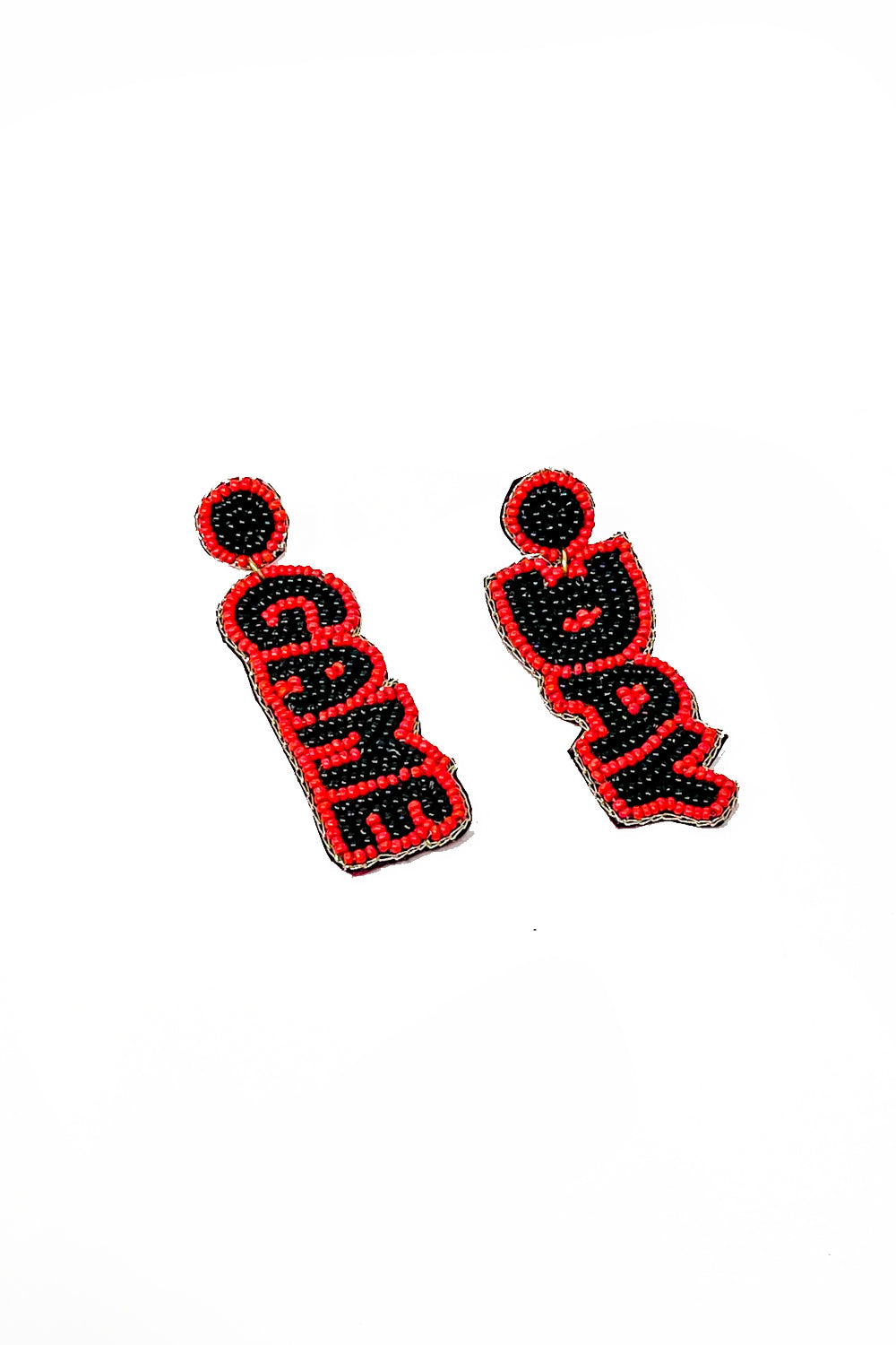 "GAME DAY" Beaded Drop Earrings - Red/Black | Makk Fashions