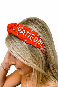 GAME DAY Beaded Headband - Orange/White | Makk Fashions
