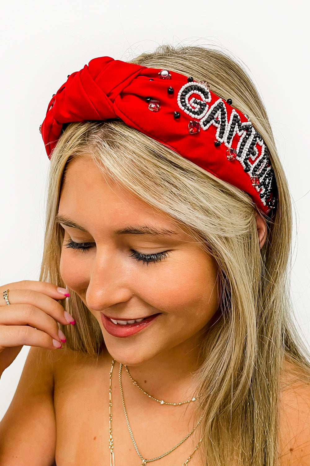 GAME DAY Beaded Headband - Red/Black | Makk Fashions
