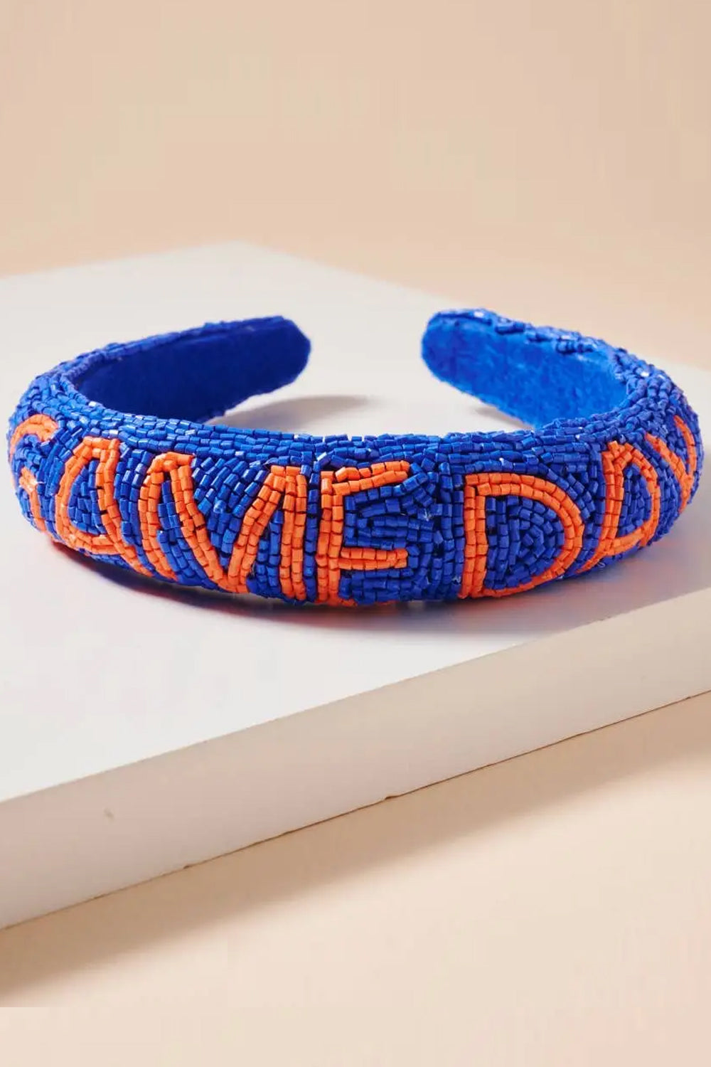 Game Day Seed Beaded Headband - Blue/Orange | Makk Fashions