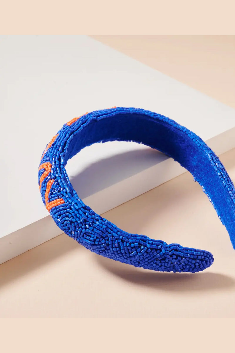 Game Day Seed Beaded Headband - Blue/Orange | Makk Fashions