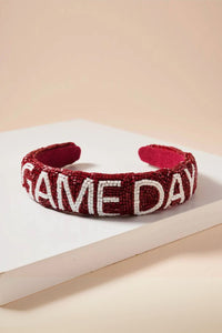 Game Day Seed Beaded Headband - Burgundy/White | Makk Fashions