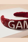 Game Day Seed Beaded Headband - Burgundy/White | Makk Fashions