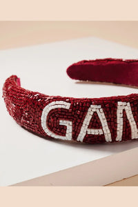 Game Day Seed Beaded Headband - Burgundy/White | Makk Fashions