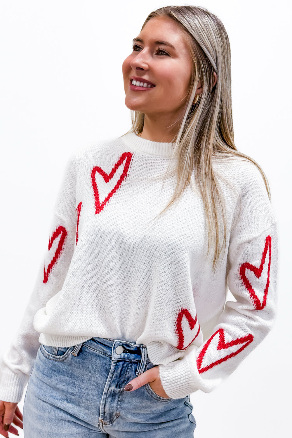 Give You My Heart Crewneck Sweater - White/Red | Makk Fashions