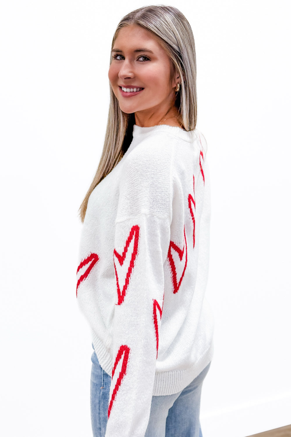 Give You My Heart Crewneck Sweater - White/Red | Makk Fashions