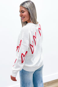 Give You My Heart Crewneck Sweater - White/Red | Makk Fashions