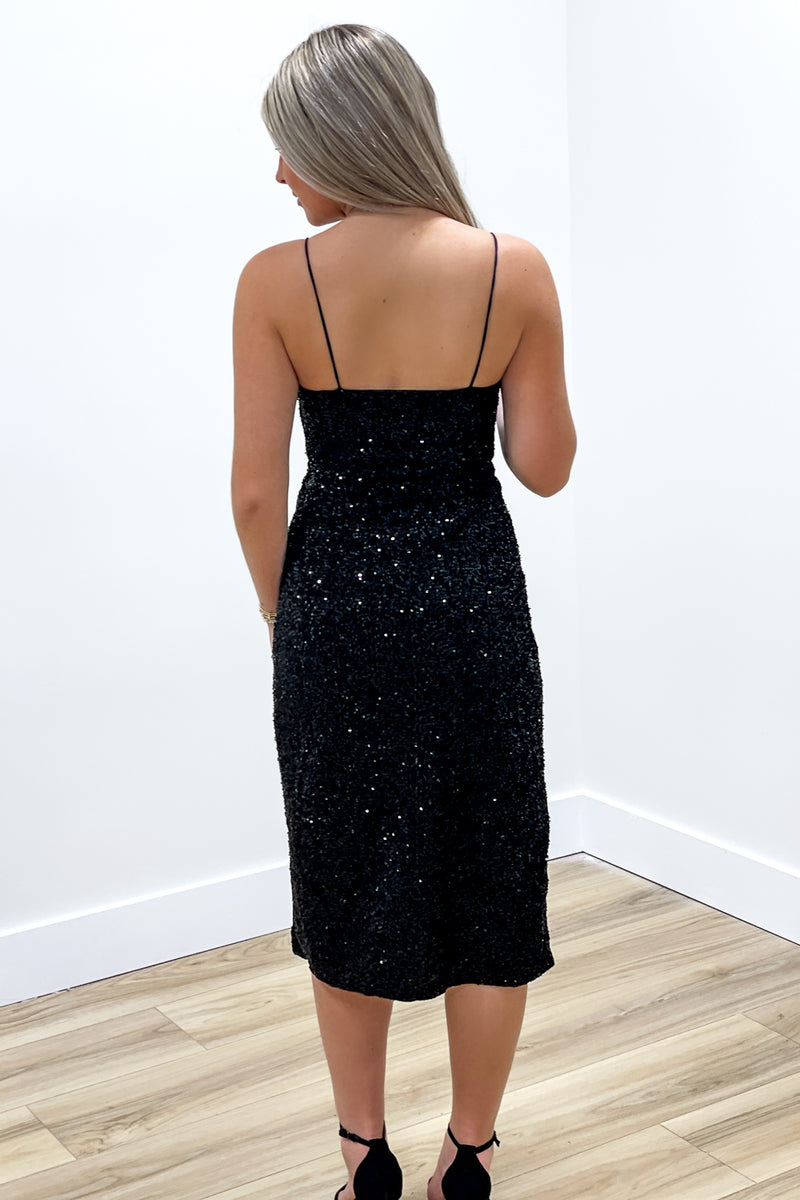 Glamorous Nights Sequin Midi Dress - Black | Makk Fashions