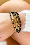 Glass Beaded Cross Bracelet - Black | Makk Fashions