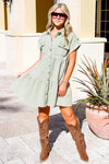 Go With The Flow Button Down Dress - Olive | Makk Fashions