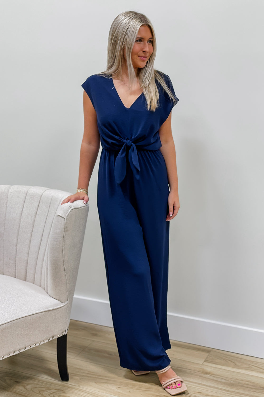 Graceful Elegance Woven Jumpsuit - Navy