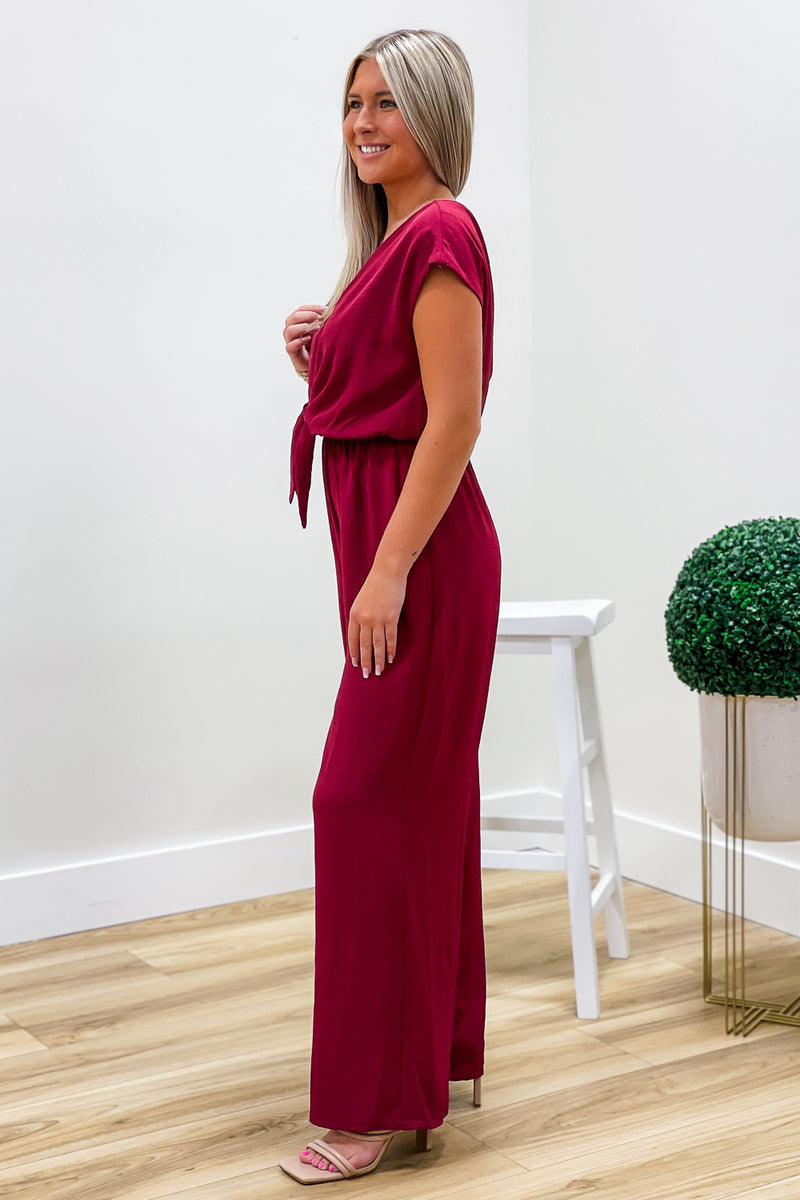 Graceful Elegance Woven Jumpsuit - Wine