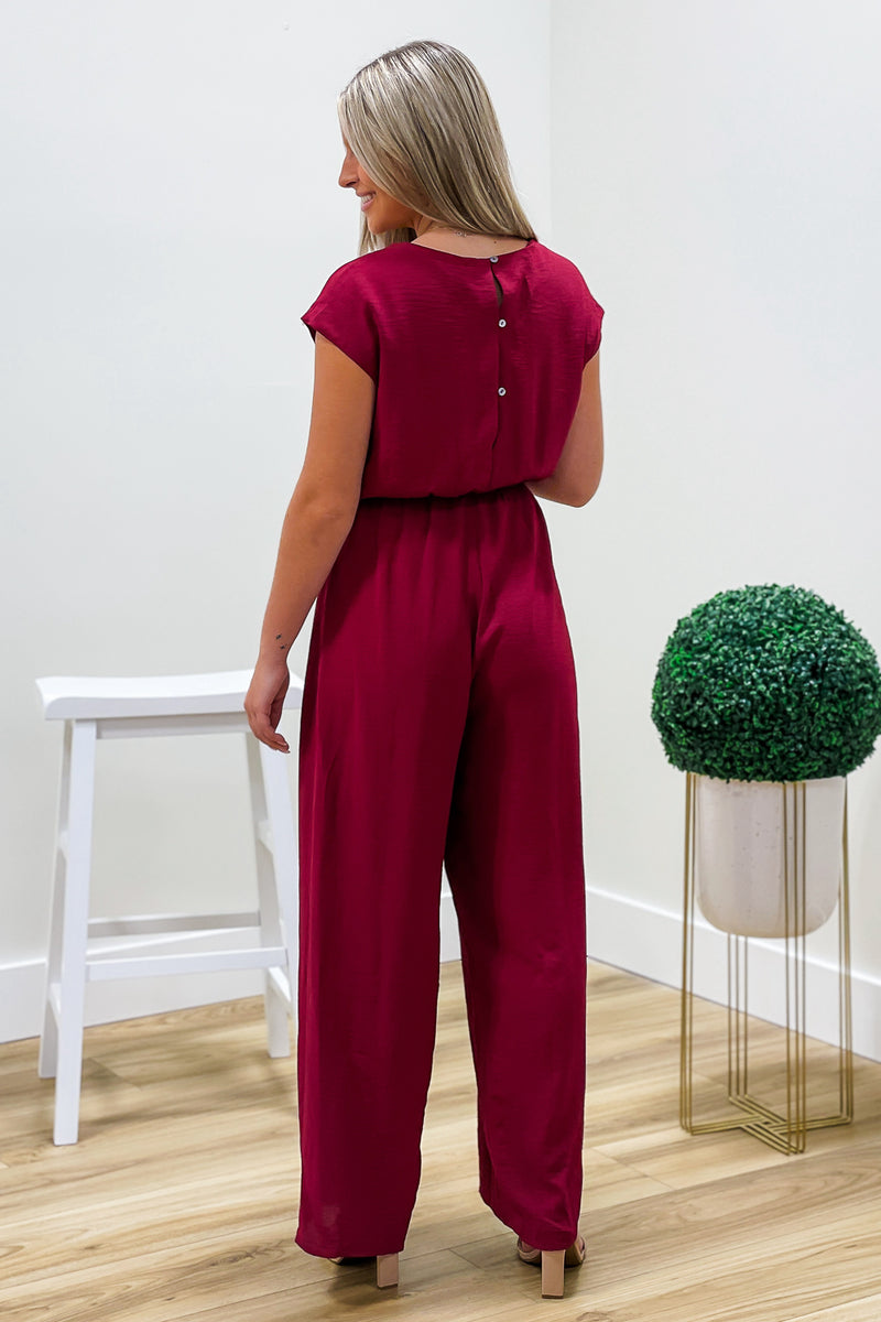 Graceful Elegance Woven Jumpsuit - Wine