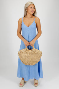 Gracie Maxi Linen Slip Dress - Cerulean Blue | Makk Fashions