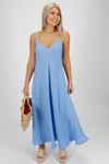 Gracie Maxi Linen Slip Dress - Cerulean Blue | Makk Fashions