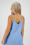 Gracie Maxi Linen Slip Dress - Cerulean Blue | Makk Fashions