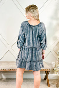 Grateful Hearts V-Neck Washed Tiered Dress - Shadow | Makk Fashions