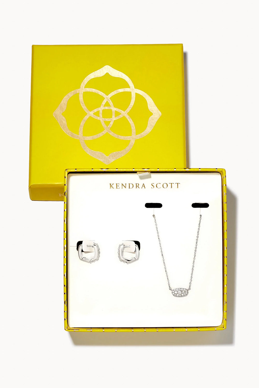 Kendra Scott: Grayson Silver Pendant & Huggie Gift Set in White Crystal | Makk Fashions