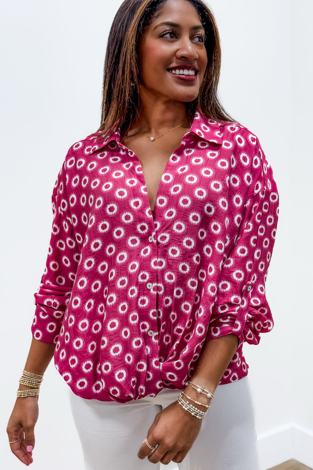 Happy Thoughts V-Neck Wrapped Top - Magenta | Makk Fashions