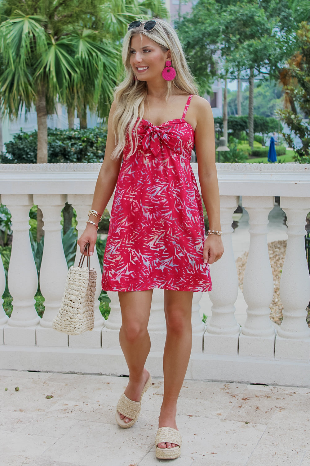 Hawaii Time Tropical Print Sleeveless Dress - Fuchsia | Makk Fashions