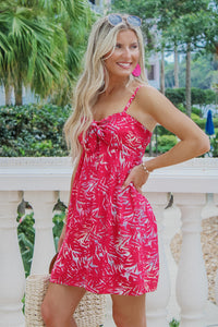 Hawaii Time Tropical Print Sleeveless Dress - Fuchsia | Makk Fashions