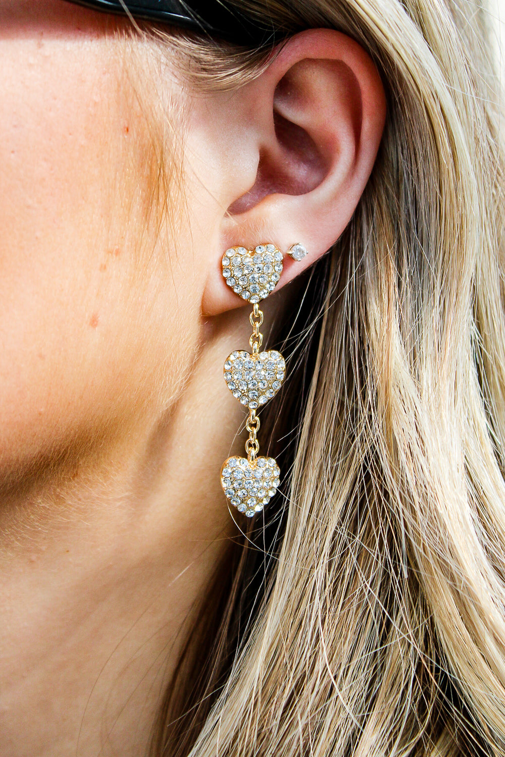 Heart Linear Drop Earrings - Clear | Makk Fashions