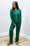 Holiday Nights Long Sleeve Knit Pajama Set - Green | Makk Fashions