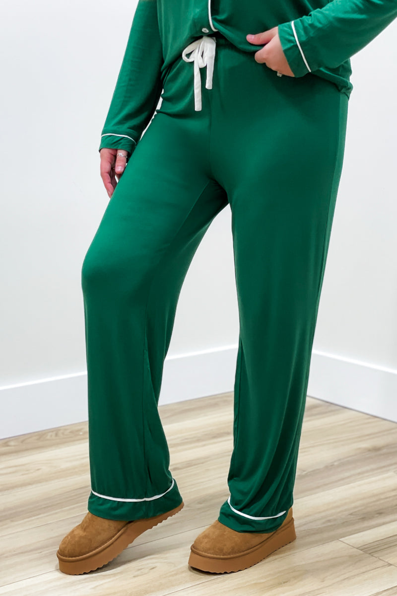 Holiday Nights Long Sleeve Knit Pajama Set - Green | Makk Fashions