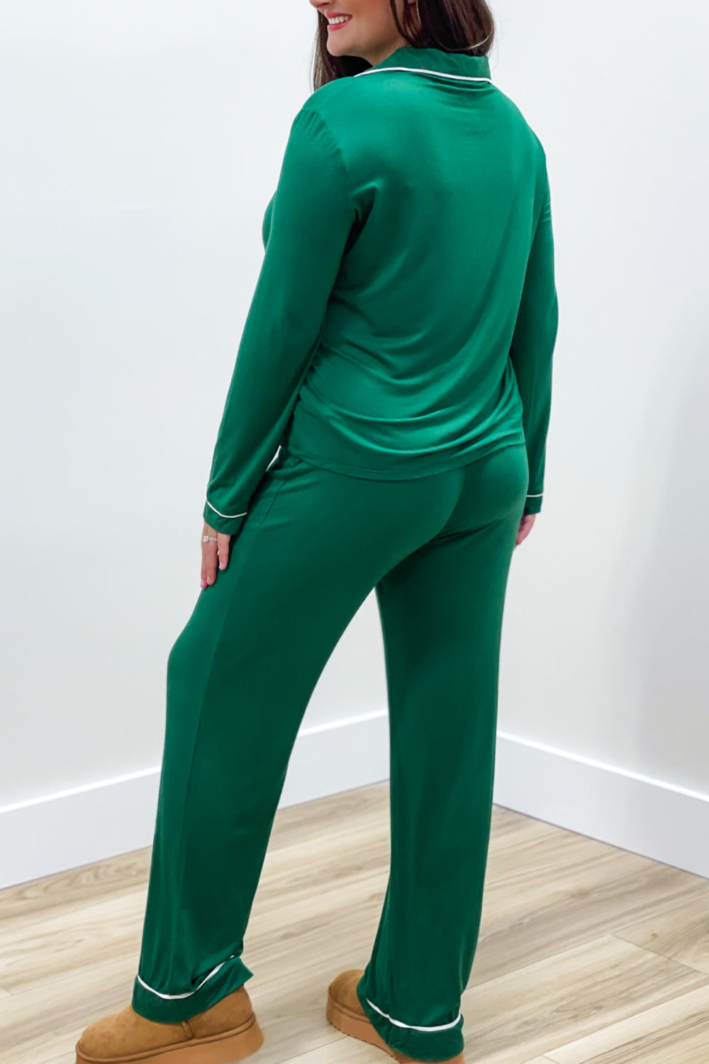 Holiday Nights Long Sleeve Knit Pajama Set - Green | Makk Fashions