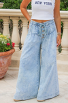 On Trend Mineral Washed Wide Leg Pants - Denim