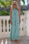 Tropical Delight Halter Maxi Dess - Lt. Teal