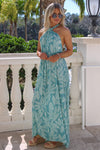 Tropical Delight Halter Maxi Dess - Lt. Teal