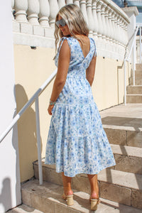 Calling On Spring Floral Midi Dress - Blue