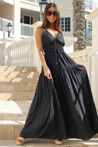 Date Night Beauty Front Tie Maxi Dress - Black