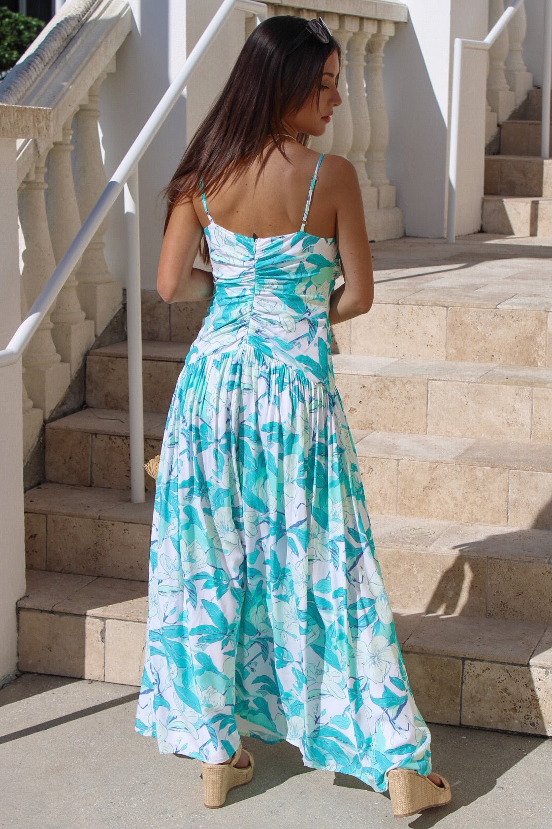 Cheerful Beginnings Floral Maxi Dress - Turquoise