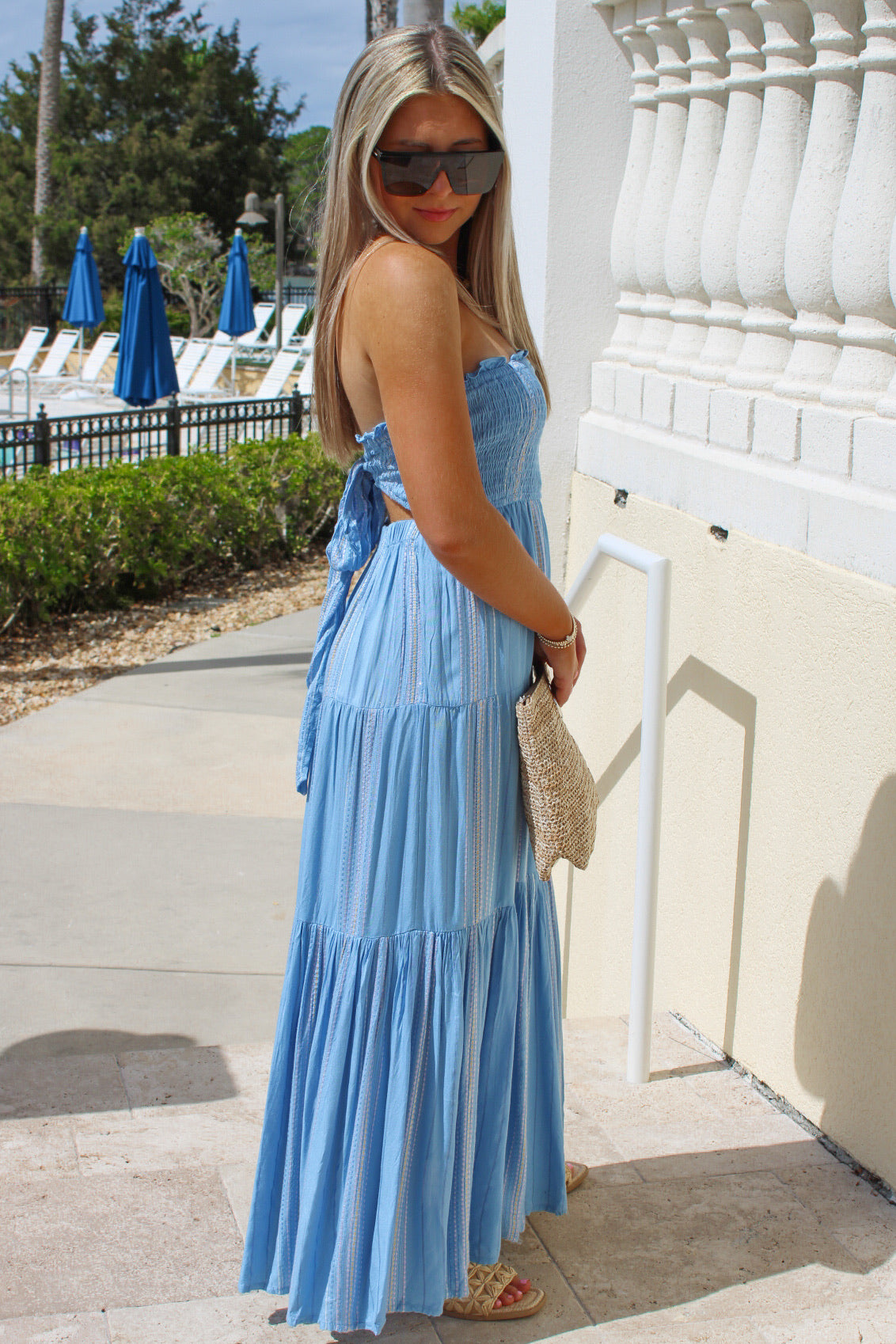 Poolside Drinks Strapless Smocked Maxi Dress - Blue