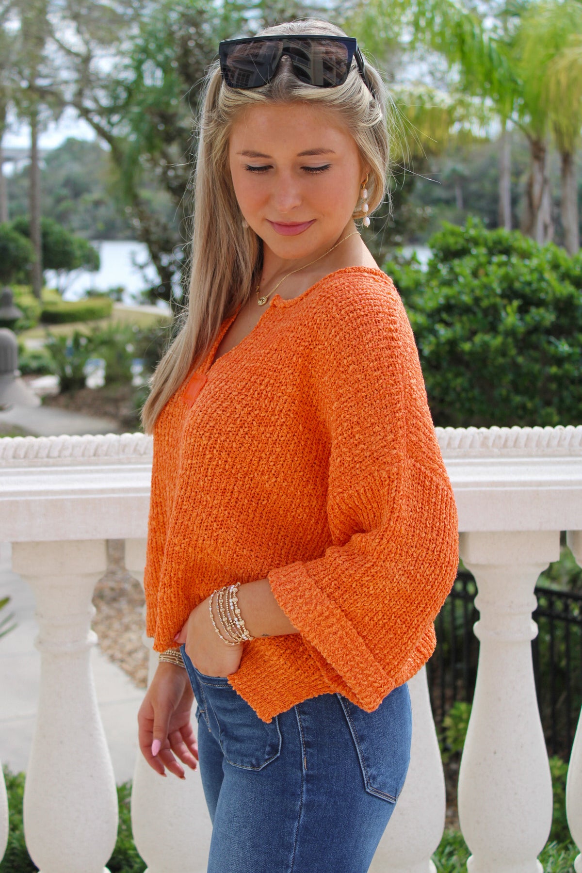 Cozy Nights V-Neck Sweater - Tangerine