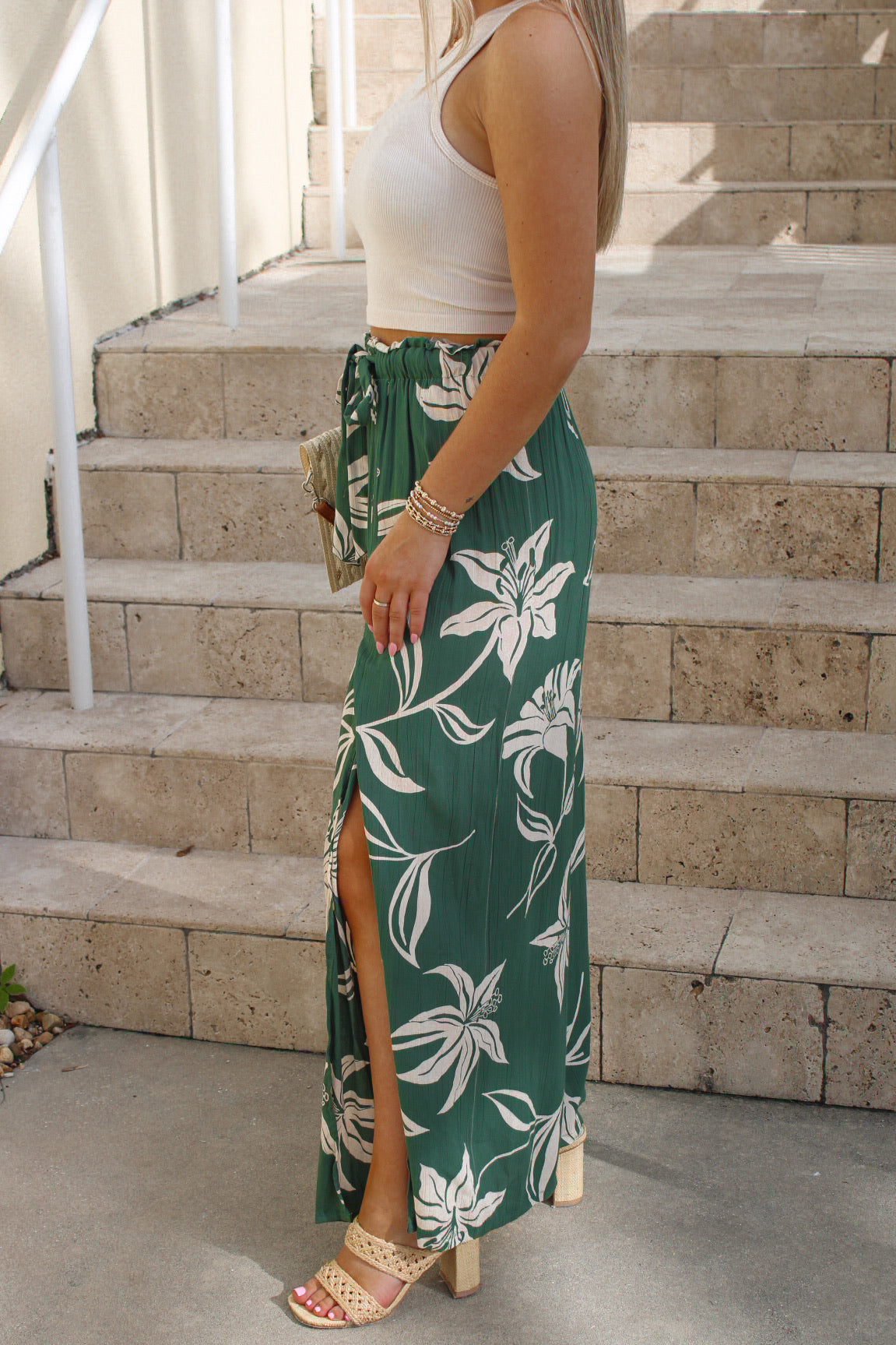 Tropical Paradise Split Leg Pants - Green