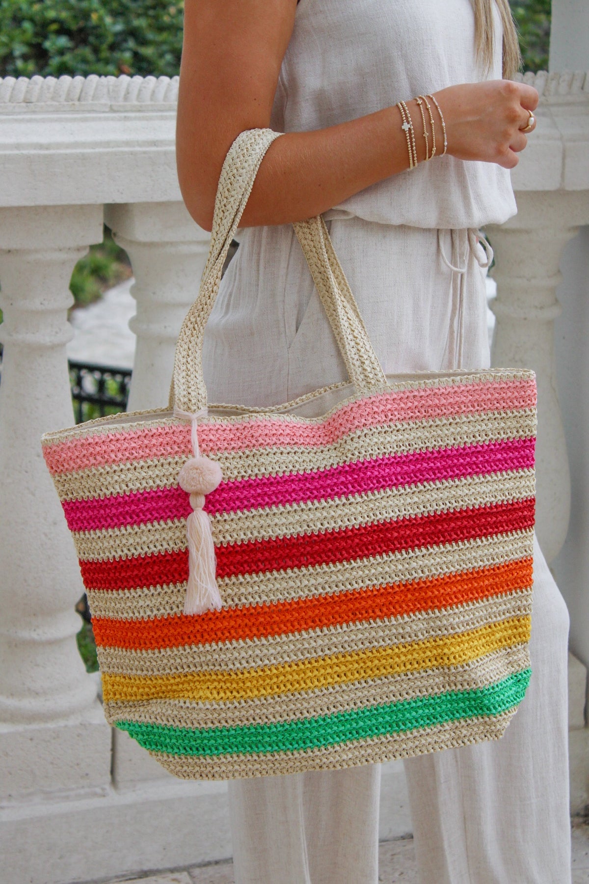 Beach Time Striped Crochet Tote Bag - Multi