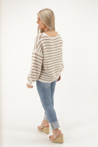 In My Thoughts Stripe Knit Sweater - Taupe | Makk Fashions